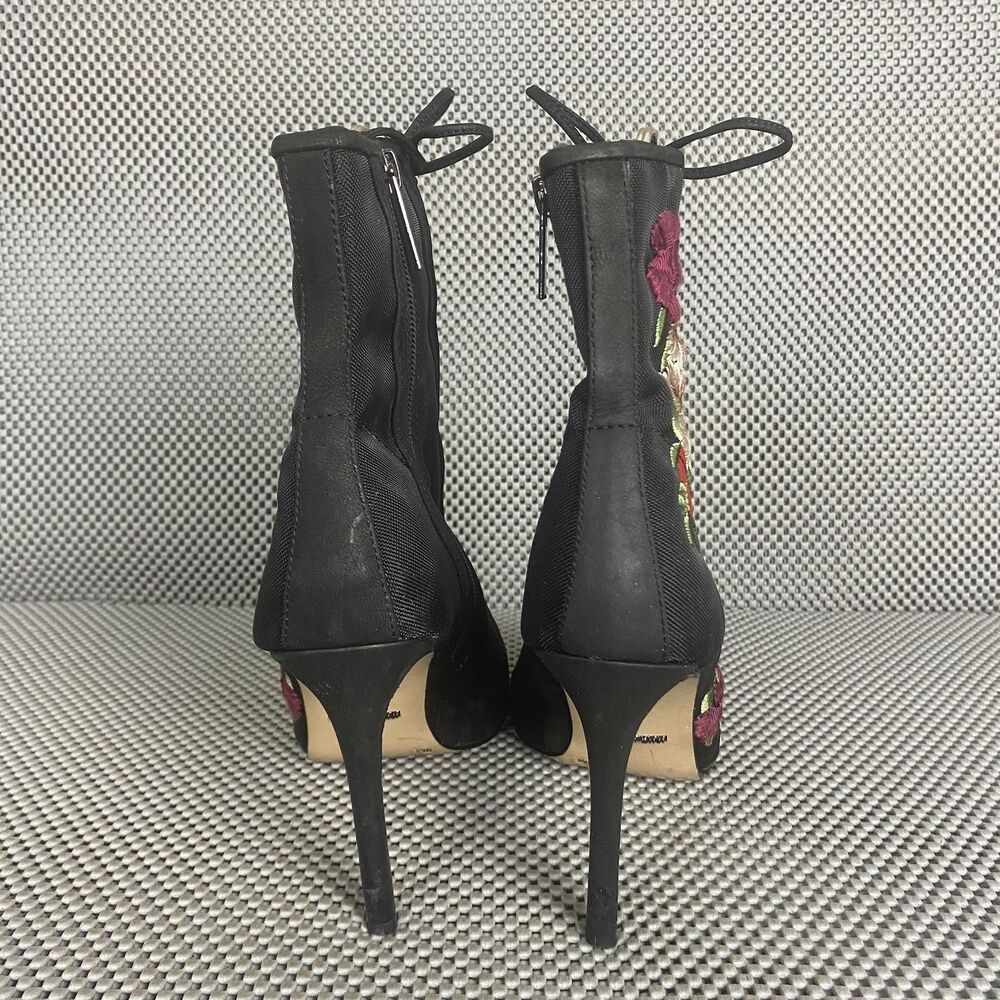 Gianni Bini Ankle Booties Heels Womens 9 M Black Floral Embroidered Zipper - Picture 7 of 14
